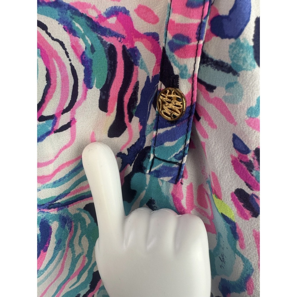 Lilly Pulitzer Elsa Silk Blouse Floral Pink Blue Top Womens Small Coastal Resort - Picture 11 of 14
